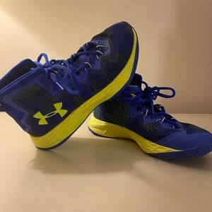 Blue Boys and Girl Under Armor Basketball Shoes